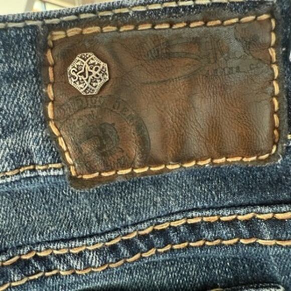 Y2K Western Mid Rise Cutoff Denim Shorts Raw Hem Medium Wash Silver - Picture 5 of 12